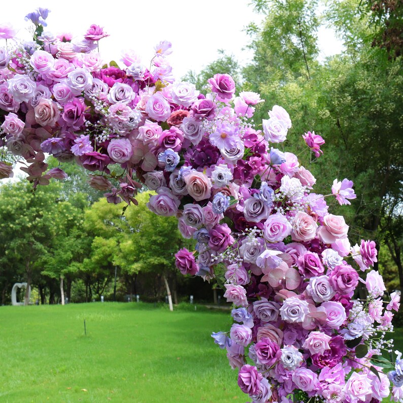 Uflower Purple Rose Babysbreath Floral Door Arch Wedding Party Backdrop Decor